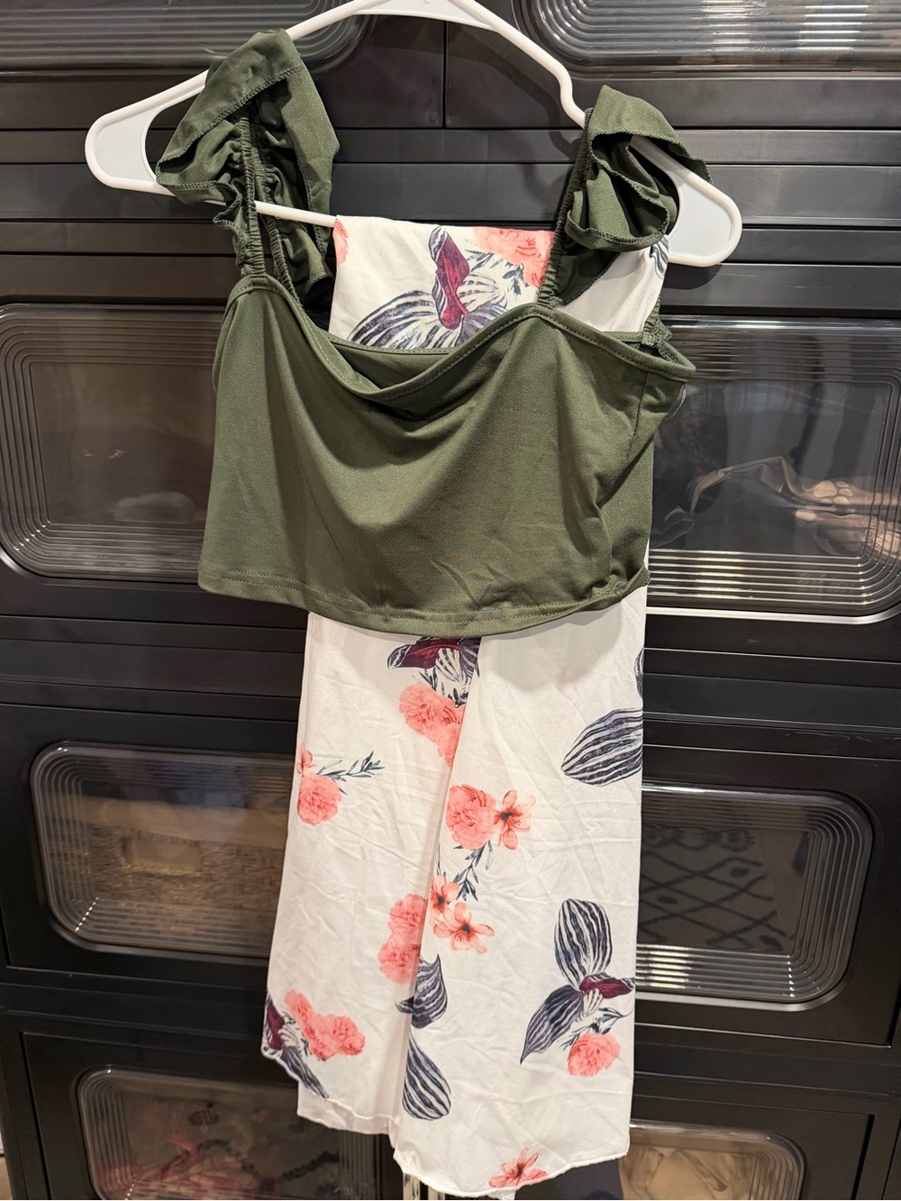 Green Crop Top with Floral Midi Skirt Set